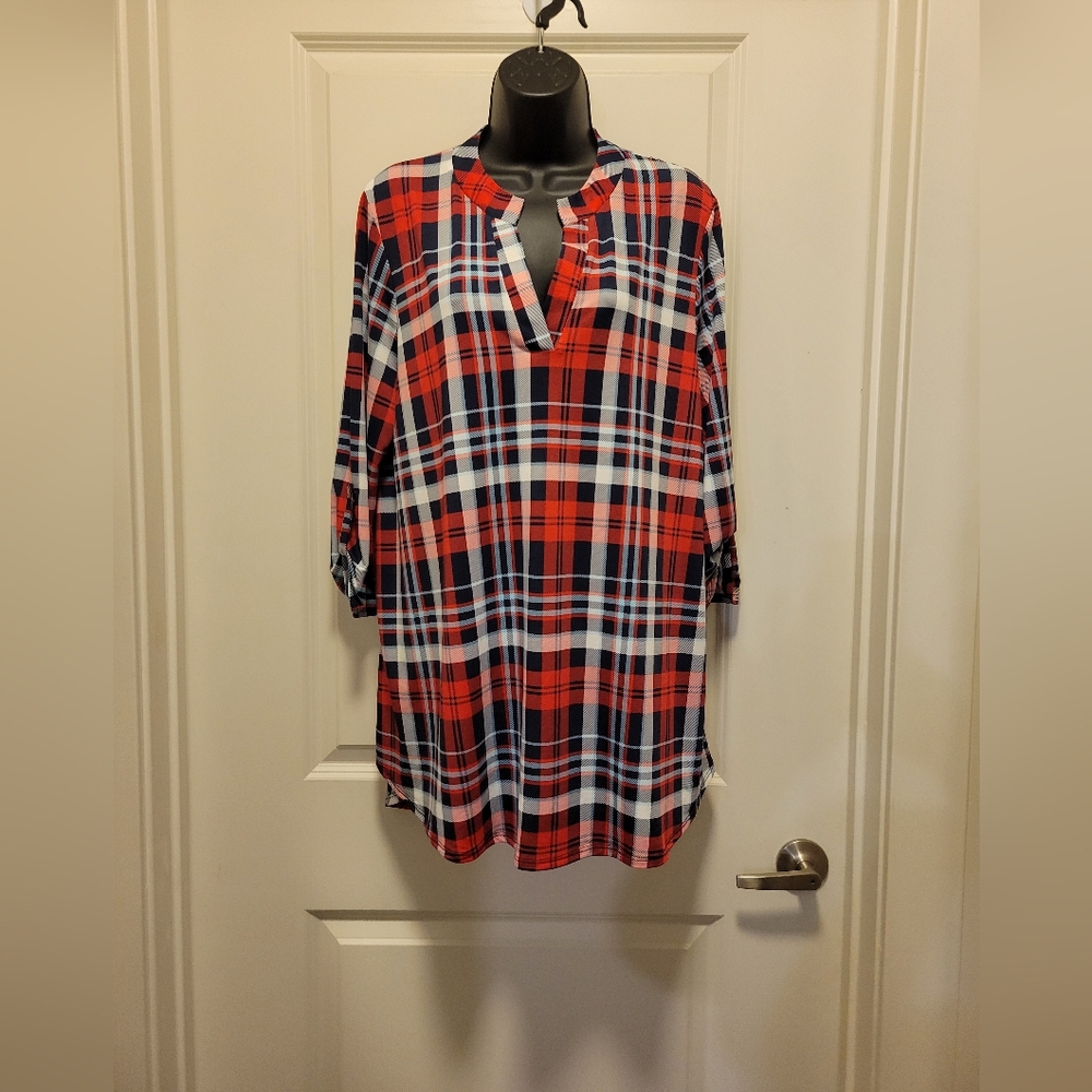 Red/Blue/Black/White Checkard Boutique Blouse